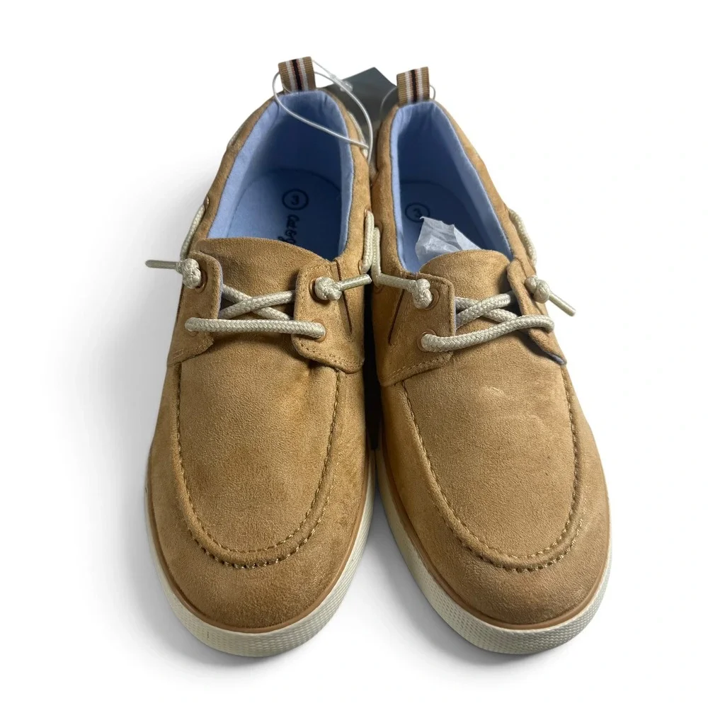 Cat & Jack Kids Reece Boat Shoes Beige Faux Suede Loafers Size 3 Fall